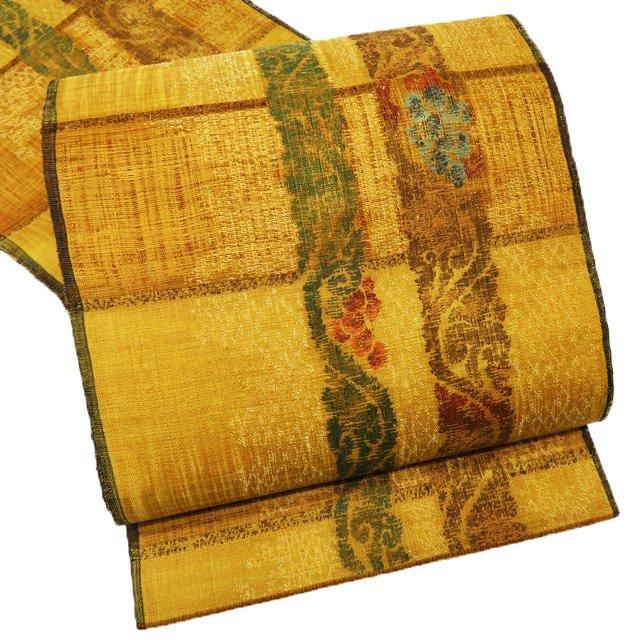 袋帯 中古 リサイクル 正絹 カジュアル 仕立て上がり 六通 すくい織 花  