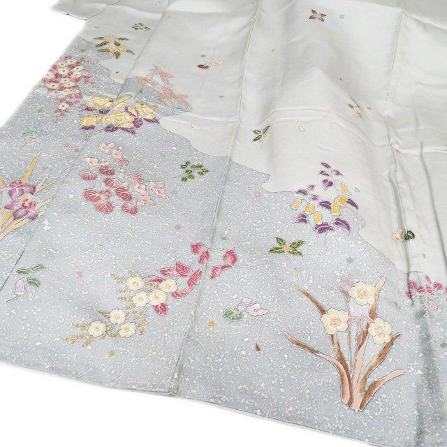 訪問着 着物 中古 正絹 袷 フォーマル 紋付 作家物 落款 花の図 地模様  