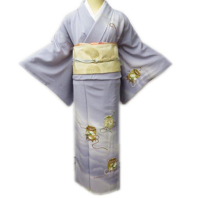 特選 本加工 訪問着 中古 着物 正絹 袷 フォーマル 雲に貝桶文 薄藤色 