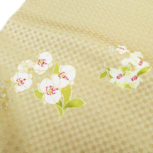 小紋 着物 未使用 正絹 袷 カジュアル 花模様 地模様 薄香色 身丈155cm  