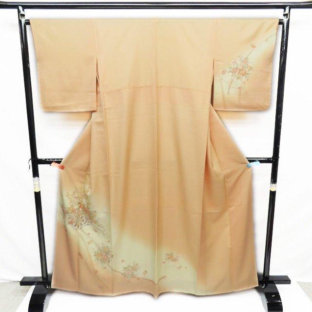 付下げ 付け下げ 訪問着 中古 正絹 袷 花の図 汕頭刺繍 相良刺繍 蘇州  