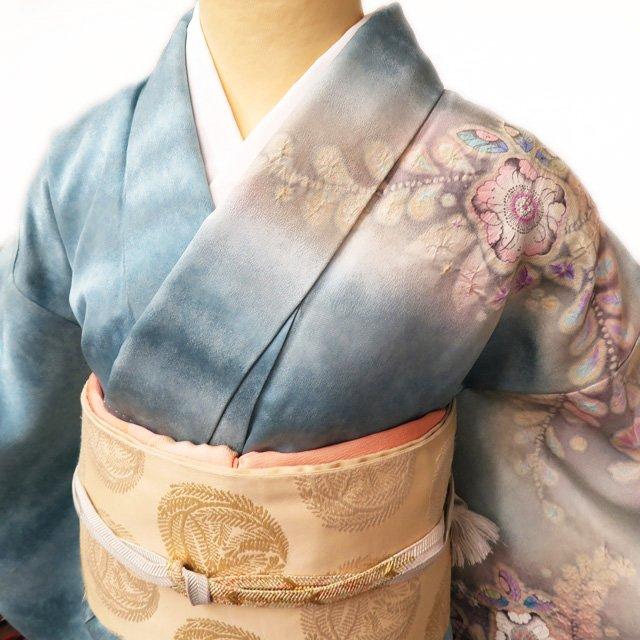 訪問着 着物 中古 正絹 フォーマル 桐屋 翠山工房 辻が花 絞り 銀通し  