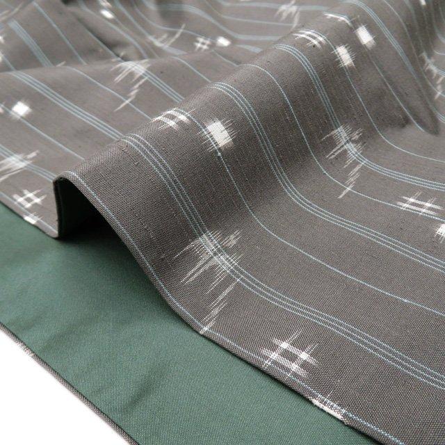 特選 本真綿紬 着物 中古 正絹 袷 カジュアル 絣模様 灰色 身丈162cm  