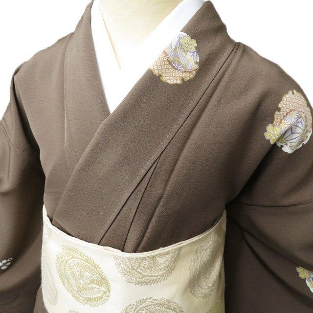 小紋 着物 中古 正絹 袷 カジュアル 雪輪 植物文様 花 黄枯茶色 身丈164cm 裄64cm L きもの北條 A895-7 小紋 小紋着物 袷 レディース 正絹 ベージュ 桜 波文 身丈161cm 裄丈