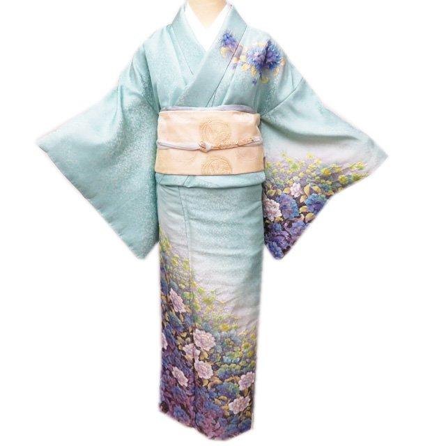 特選 訪問着 着物 未使用 正絹 袷 フォーマル 花模様 絞り 銀通し 白 