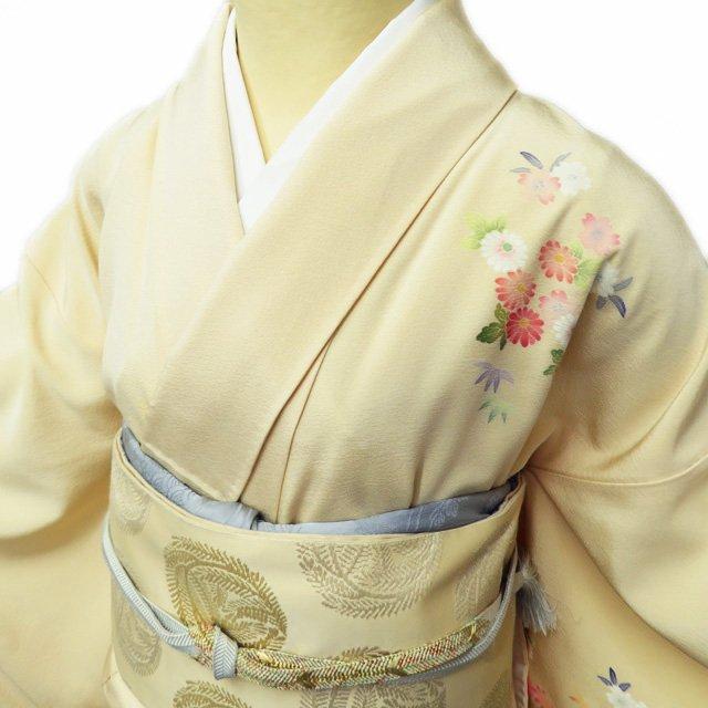 訪問着 単衣 クリーム 金彩加工 小花刺繍 身丈158cm 裄丈64cm