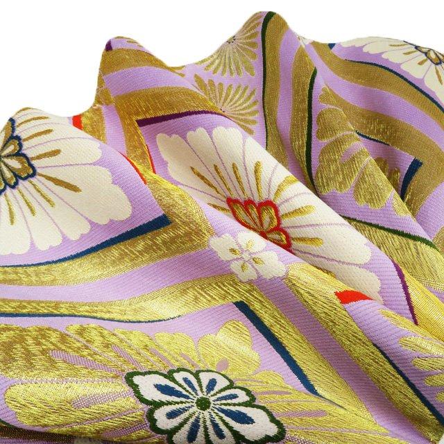 袋帯 振袖用 中古 リサイクル 正絹 フォーマル 仕立て上がり 六通 花模様 松竹梅 紫色 多色 金銀 きもの北條 A900-12 FINAL PRICE ／ 袋帯 振袖用 中古 リサイクル 正絹 フォーマル 仕立て