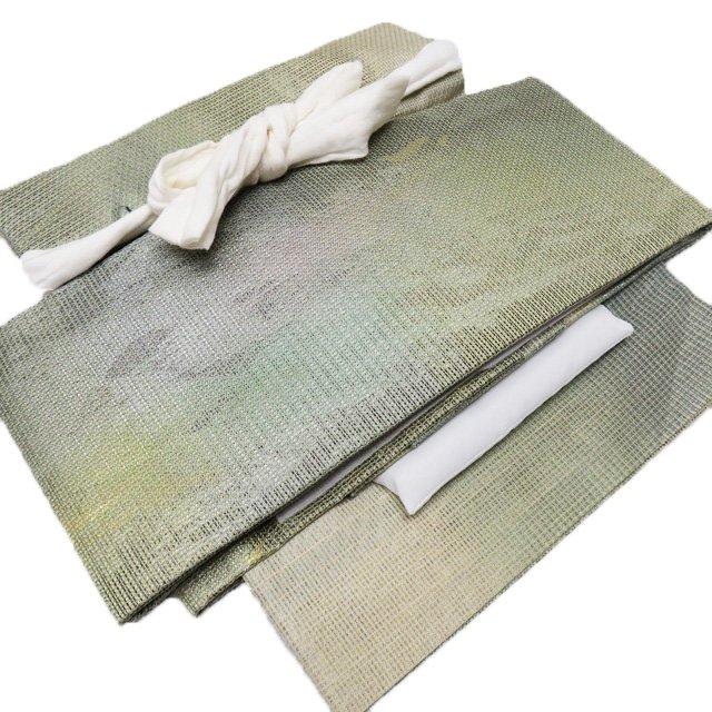 作り帯 付け帯 つけ帯 中古 リサイクル 正絹 カジュアル 緑系色 金銀 箔糸 きもの北條 A901-11 FINAL PRICE ／ 作り帯 付け帯 つけ帯 中古 リサイクル 正絹