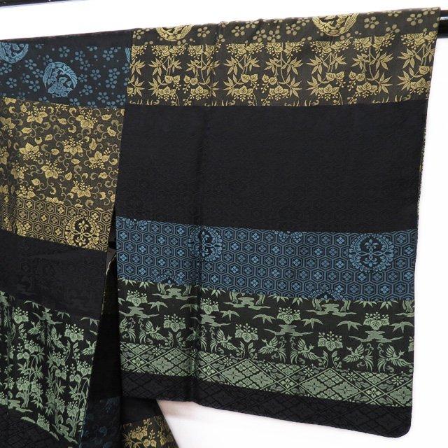 特選 コート 道行コート お召し 着物 中古 正絹 笹立涌 利休緞子 桐  