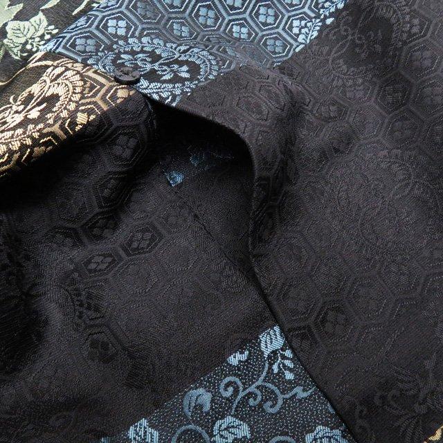 特選 コート 道行コート お召し 着物 中古 正絹 笹立涌 利休緞子 桐  