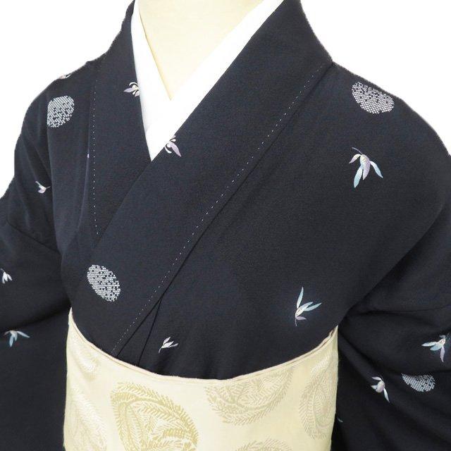 FINAL PRICE ／ 小紋 着物 中古 正絹 単衣 カジュアル 植物模様 黒色 
