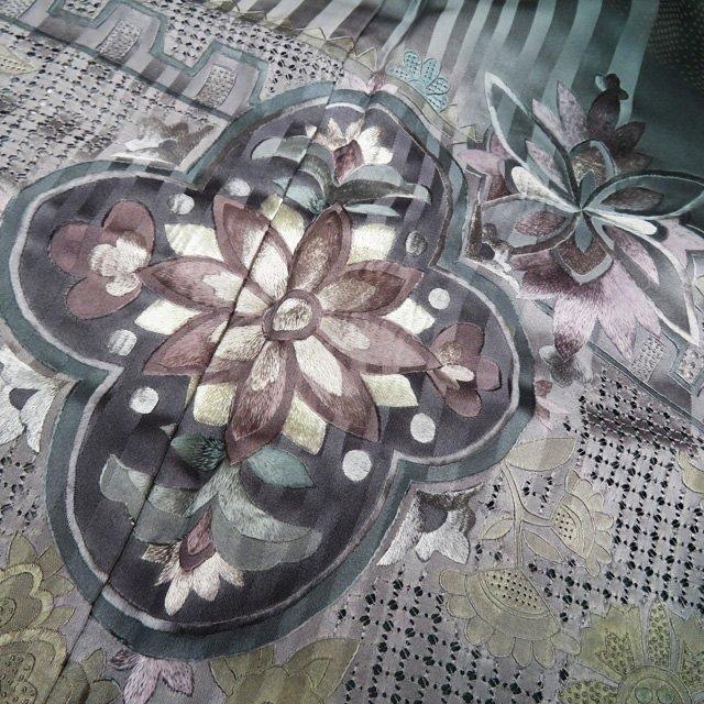 訪問着 着物 中古 袷 汕頭刺繍 スワトウ 蘇州刺繍 花の図 暈し 胆礬色 多色 金 身丈165.5cm 裄66cm L トール きもの北條 A1090-8 訪問着 着物 中古 袷 汕頭刺繍 スワトウ 蘇州刺繍 花の図 暈し 胆礬色
