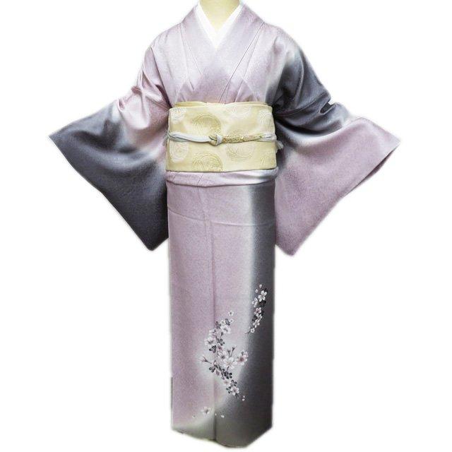 特選 訪問着 着物 中古 正絹 袷 フォーマル 花の図 桜 ぼかし染め 暈し 