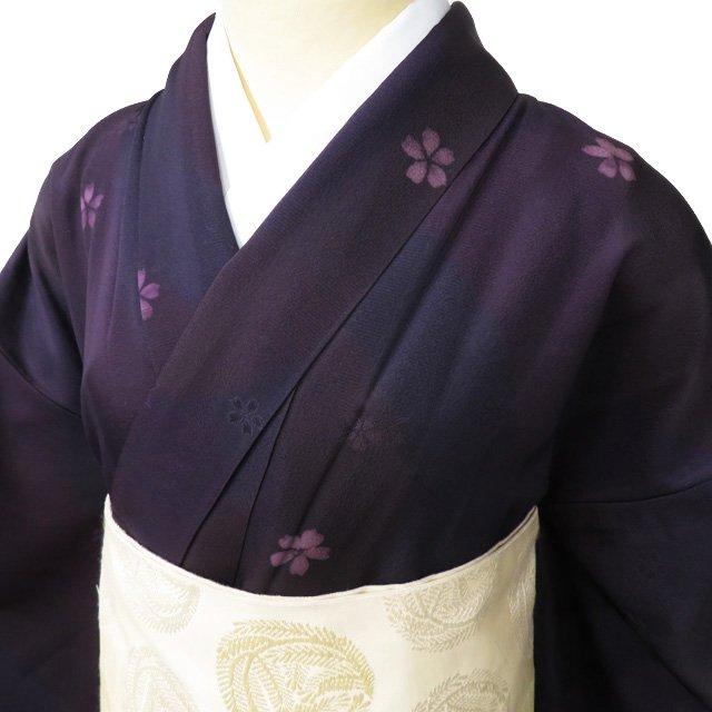 FINAL PRICE ／ 小紋 着物 中古 正絹 袷 カジュアル 花模様 桜 深紫色 