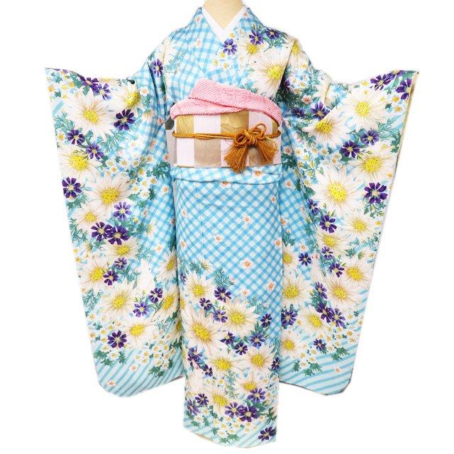 振袖 着物 中古 リサイクル 袷 MIIA ミーア 花模様 地模様 格子 兎 