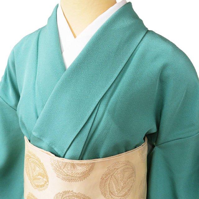 色無地 着物 中古 正絹 袷 フォーマル 紋付き 若竹色 身丈160cm 裄65cm M きもの北條 A937-4 FINAL PRICE ／ 色無地 着物 中古 正絹 袷 フォーマル 紋付き 若竹色