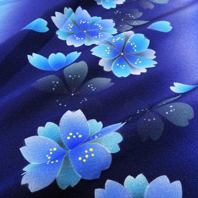 振袖 着物 中古 リサイクル 正絹 袷 花模様 桜 ぼかし染め 暈し 青系色