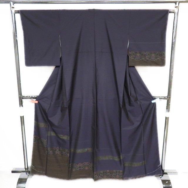 大島紬 着物 未使用 正絹 袷 セミフォーマル 紫黒色 多色 身丈163.5cm 