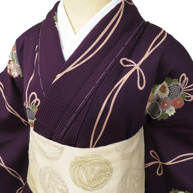 特選 小紋 着物 未使用 正絹 袷 カジュアル 花模様 花玉 葡萄色 多色 