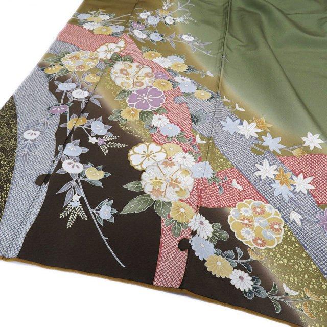 FINAL PRICE ／ 訪問着 着物 中古 正絹 しょうざん 花の図 草色 梅幸 