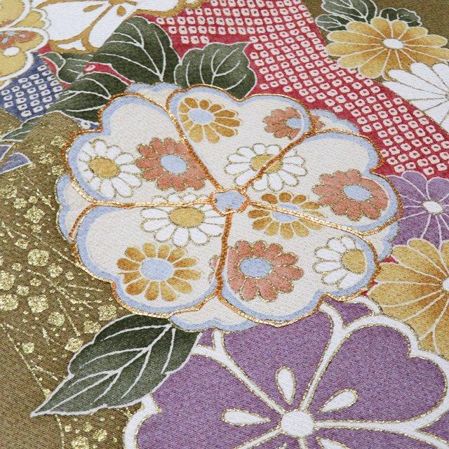 FINAL PRICE ／ 訪問着 着物 中古 正絹 しょうざん 花の図 草色 梅幸 