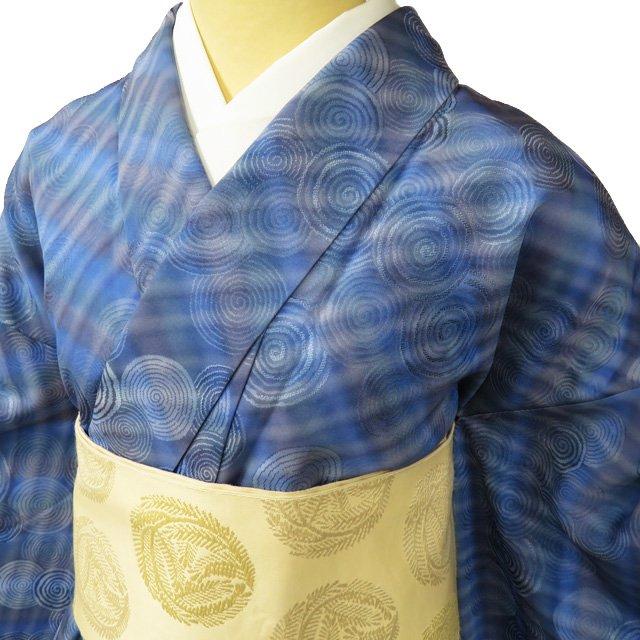 小紋 着物 中古 正絹 袷 カジュアル 松岡姫 ラベル付き 渦巻模様 