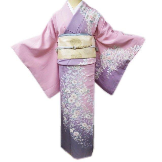 訪問着 着物 中古 正絹 袷 フォーマル 辻が花 絞り 撫子色 紫系色 多色 