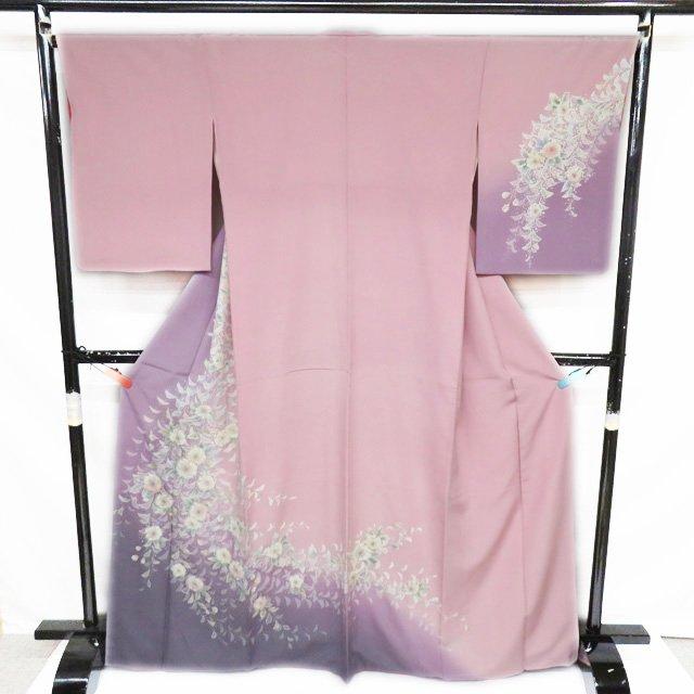 訪問着 着物 中古 正絹 袷 フォーマル 辻が花 絞り 撫子色 紫系色 多色 