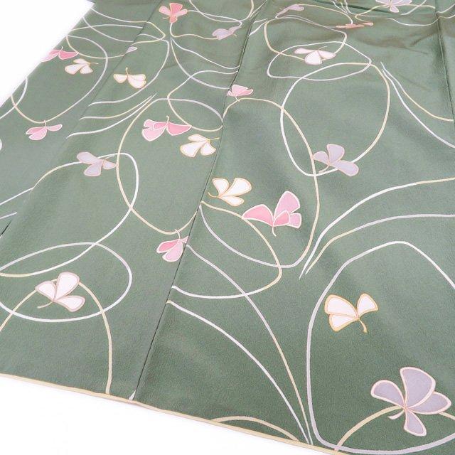 小紋 着物 中古 正絹 袷 カジュアル 花模様 若竹色 多色 身丈164.5cm  