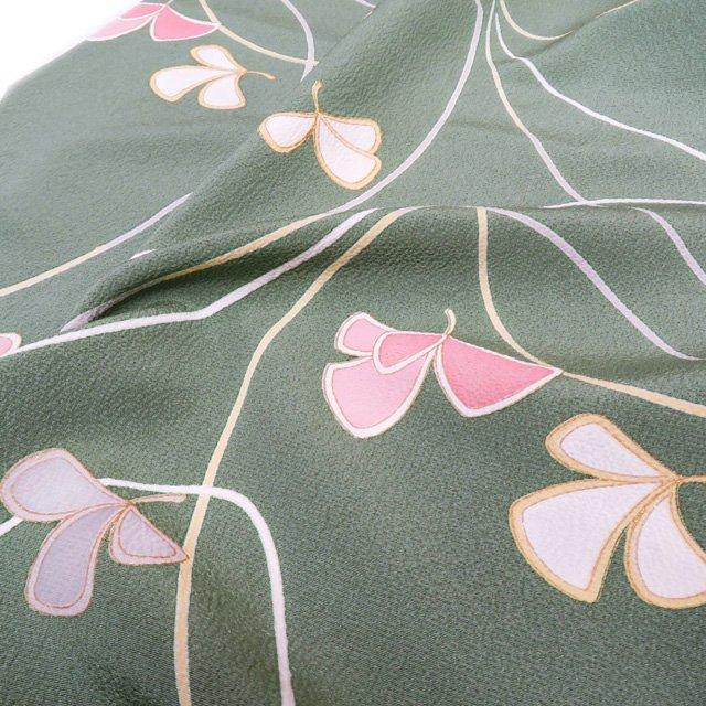 小紋 着物 中古 正絹 袷 カジュアル 花模様 若竹色 多色 身丈164.5cm  