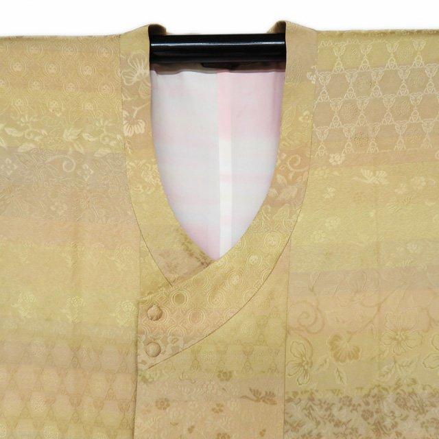 コート 道中着 着物 中古 正絹 鈴乃屋 草花模様 薄茶系色 多色 身丈107.5cm 裄66cm きもの北條 A961-4 FINAL PRICE ／ コート 道中着 着物 中古 正絹 鈴乃屋 草花模様 薄茶系