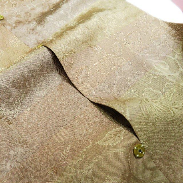 コート 道中着 着物 中古 正絹 鈴乃屋 草花模様 薄茶系色 多色 身丈107.5cm 裄66cm きもの北條 A961-4 FINAL PRICE ／ コート 道中着 着物 中古 正絹 鈴乃屋 草花模様 薄茶系