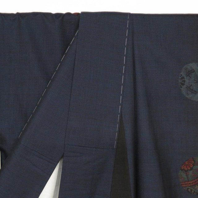 大島紬 着物 中古 正絹 袷 カジュアル 毬の図 濃紺色 黒色 身丈165cm 裄66cm L トール きもの北條 A963-7 FINAL PRICE ／ 大島紬 着物 中古 正絹 袷 カジュアル 毬の図 濃紺色