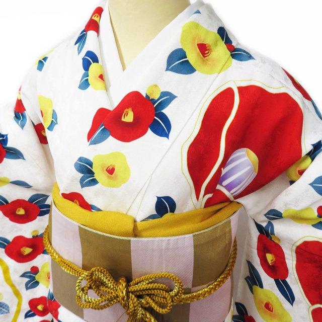 FINAL PRICE ／ 振袖 着物 中古 リサイクル 正絹 袷 花模様 椿 地模様 