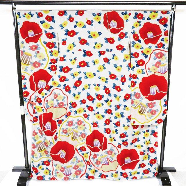 平和屋着物●豪華振袖　刺繍　花車文　朱・緋色地　正絹　逸品　AABE0188cs 平和屋着物○豪華振袖 刺繍 花車文 朱・緋色地 正絹 逸品 AABE0188cs