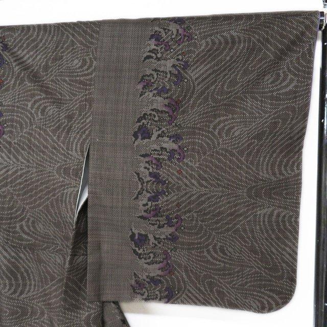 大島紬 着物 中古 正絹 袷 カジュアル 波模様 焦茶色 紫色 身丈163cm 裄66.5cm M きもの北條 A966-1 FINAL PRICE ／ 大島紬 着物 中古 正絹 袷 カジュアル 波模様 焦茶色