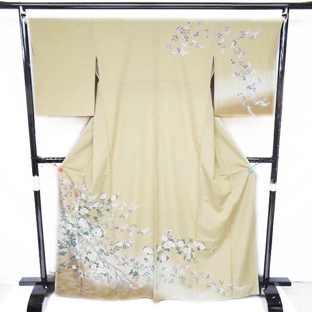 訪問着 着物 中古 正絹 袷 フォーマル 花の図 梅 松 桐 流水 暈し 枯色 柳茶色 多色 金 身丈162.5cm 裄66cm M きもの北條 A1336-8 訪問着 着物 中古 正絹 袷 フォーマル 花の図 鴛鴦 流水 波 マルチ