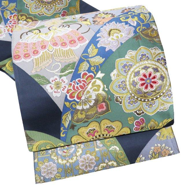 袋帯 中古 リサイクル 正絹 フォーマル 仕立て上がり 六通 青海花華文 花兎 隠れ蓑 箔糸 錆鼠色 多色 金 きもの北條 A970-14 袋帯 中古 リサイクル 正絹 フォーマル 仕立て上がり 六通 青海花華文