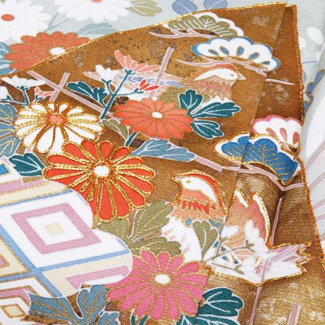 訪問着 着物 中古 作家物 落款 金駒刺繍 扇子に花鳥文様 流水 宝物 裏葉色 淡紅色 多色 身丈157.5cm 裄65cm M きもの北條 A971-4 訪問着 着物 中古 作家物 落款 金駒刺繍 扇子に花鳥文様 流水 宝物 裏