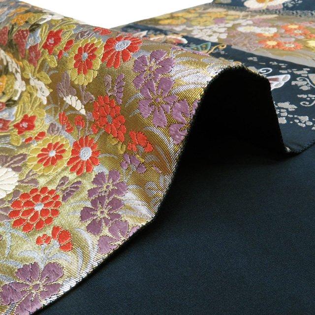袋帯 中古 リサイクル 正絹 フォーマル 仕立て上がり 六通 胡蝶秋草段文 箔糸 黒色 多色 金銀 きもの北條 A971-7 袋帯 中古 リサイクル 正絹 フォーマル 仕立て上がり 六通 胡蝶秋草段