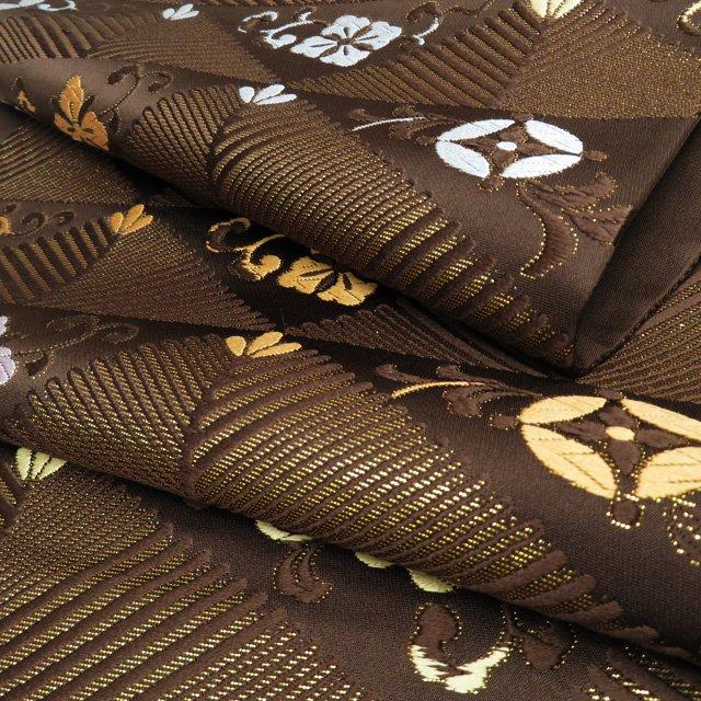 袋帯 中古 リサイクル 正絹 フォーマル 仕立て上がり 六通 松鱗文 花模様 焦茶色 多色 金 きもの北條 A971-9 袋帯 中古 リサイクル 正絹 フォーマル 仕立て上がり 六通 松鱗文 花