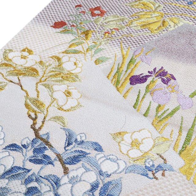 袋帯 中古 リサイクル 正絹 フォーマル 仕立て上がり 六通 花鳥文様 色紙文 花の図 薄紫色 裏柳色 多色 金銀 きもの北條 A974-18 袋帯 中古 リサイクル 正絹 フォーマル 仕立て上がり 六通 花鳥文様