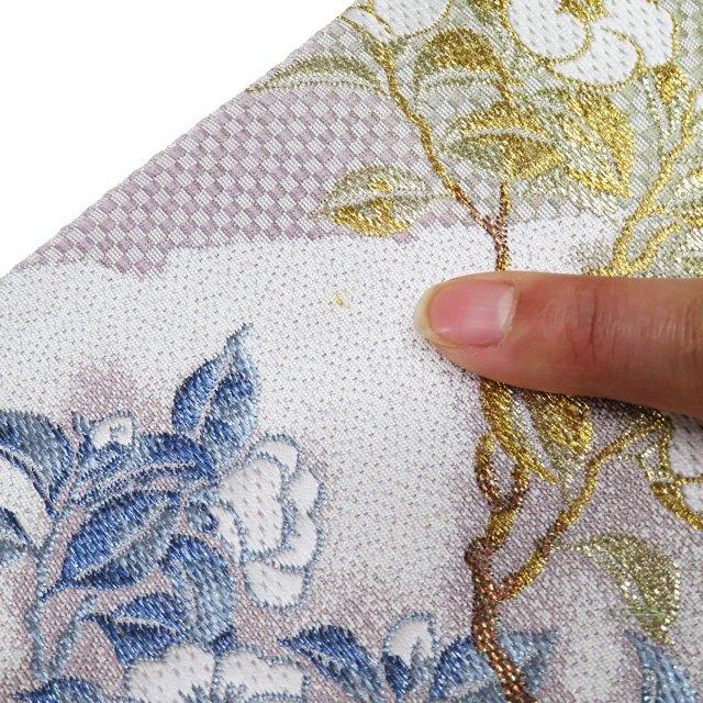 袋帯 中古 リサイクル 正絹 フォーマル 仕立て上がり 六通 花鳥文様 色紙文 花の図 薄紫色 裏柳色 多色 金銀 きもの北條 A974-18 袋帯 中古 リサイクル 正絹 フォーマル 仕立て上がり 六通 花鳥文様