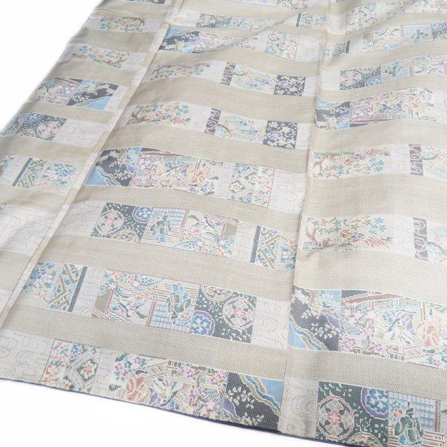 特選 大島紬 白大島 着物 中古 正絹 カジュアル 花鳥文様 流水 平安