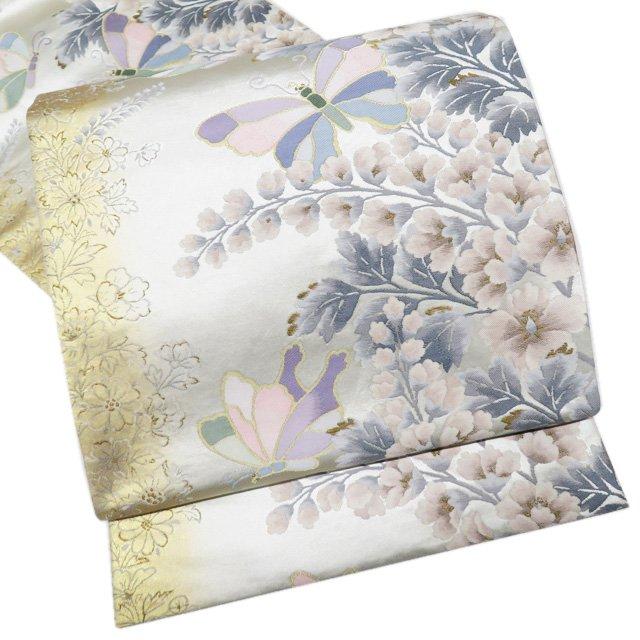 袋帯 中古 リサイクル 正絹 フォーマル 仕立て上がり 六通 雅彩蝶文 花  