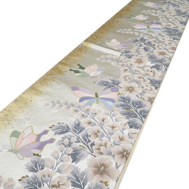 袋帯 中古 リサイクル 正絹 フォーマル 仕立て上がり 六通 雅彩蝶文 花の図 引箔 多色 金銀 きもの北條 A974-9 袋帯 中古 リサイクル 正絹 フォーマル 仕立て上がり 六通 雅彩蝶文 花