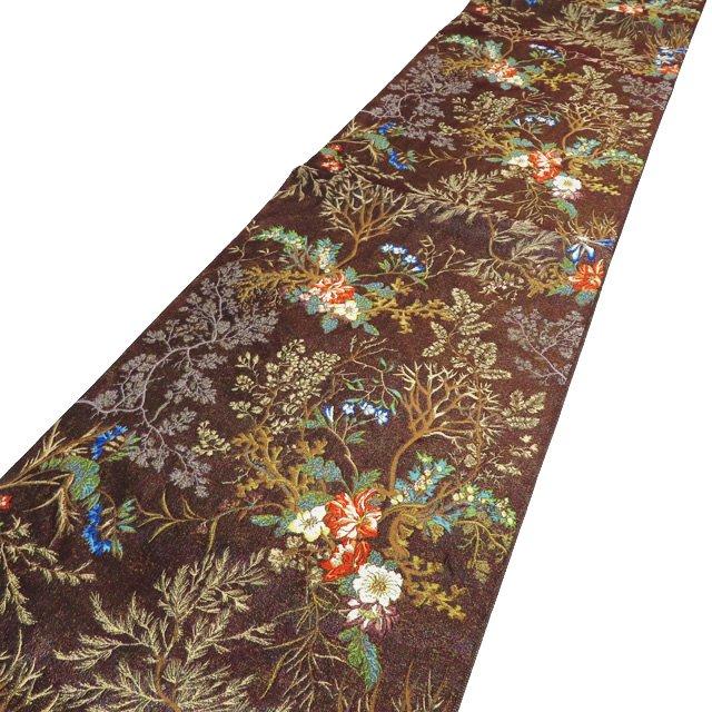 袋帯 未使用 正絹 フォーマル 六通 花模様 箔糸 焦茶色 多色 金 きもの北條 A976-12 袋帯 未使用 正絹 フォーマル 六通 花模様 箔糸 焦茶色 多色 金 きもの