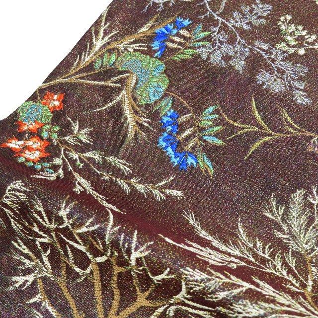 袋帯 未使用 正絹 フォーマル 六通 花模様 箔糸 焦茶色 多色 金 きもの