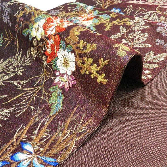 袋帯 未使用 正絹 フォーマル 六通 花模様 箔糸 焦茶色 多色 金 きもの北條 A976-12 袋帯 未使用 正絹 フォーマル 六通 花模様 箔糸 焦茶色 多色 金 きもの
