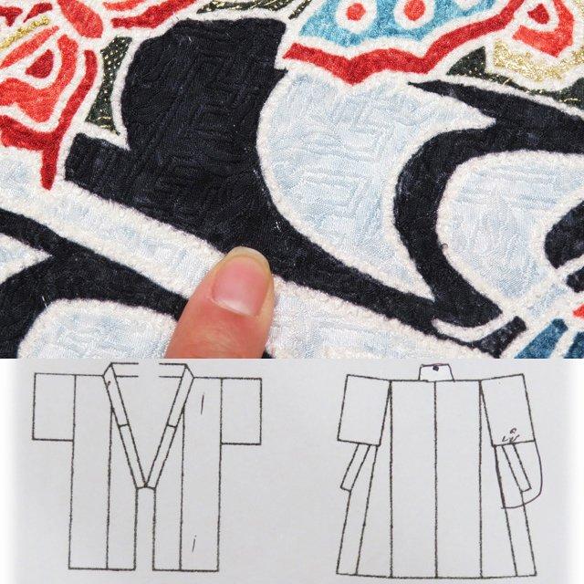 振袖 着物 中古 リサイクル 正絹 鹿の子絞り 梅模様 流水 蝶 黒色 多色 金 身丈159cm 裄62cm M きもの北條 A976-7の画像